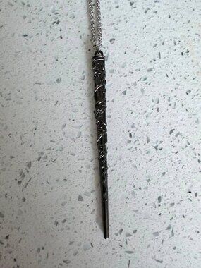 Wizard Wand Pendant Necklace Black Silver Fantasy Cosplay Gothic